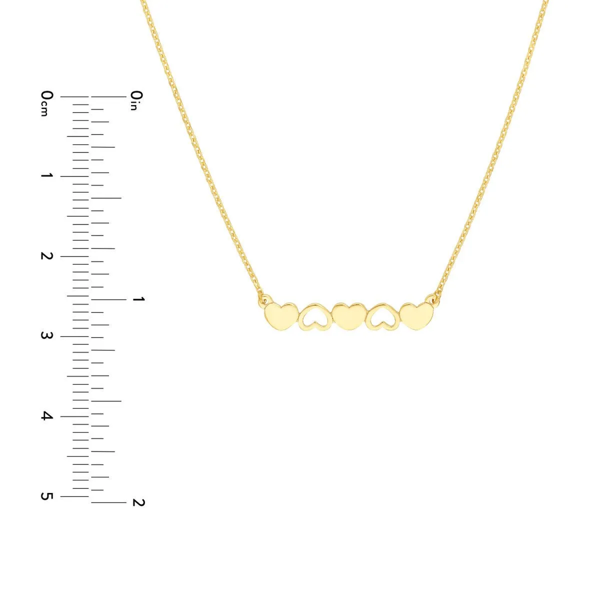 14K Yellow Gold Solid and Open Hearts Bar Necklace