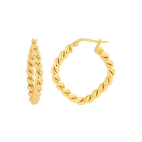 14K Yellow Gold Square Twist Rope Hoop Earrings