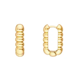 14K Yellow Gold Textured Rectangular Hoops