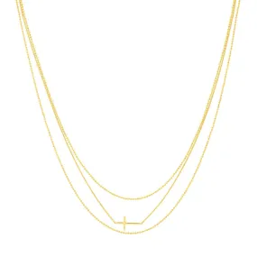 14K Yellow Gold Triple Strand Cross Element Necklace