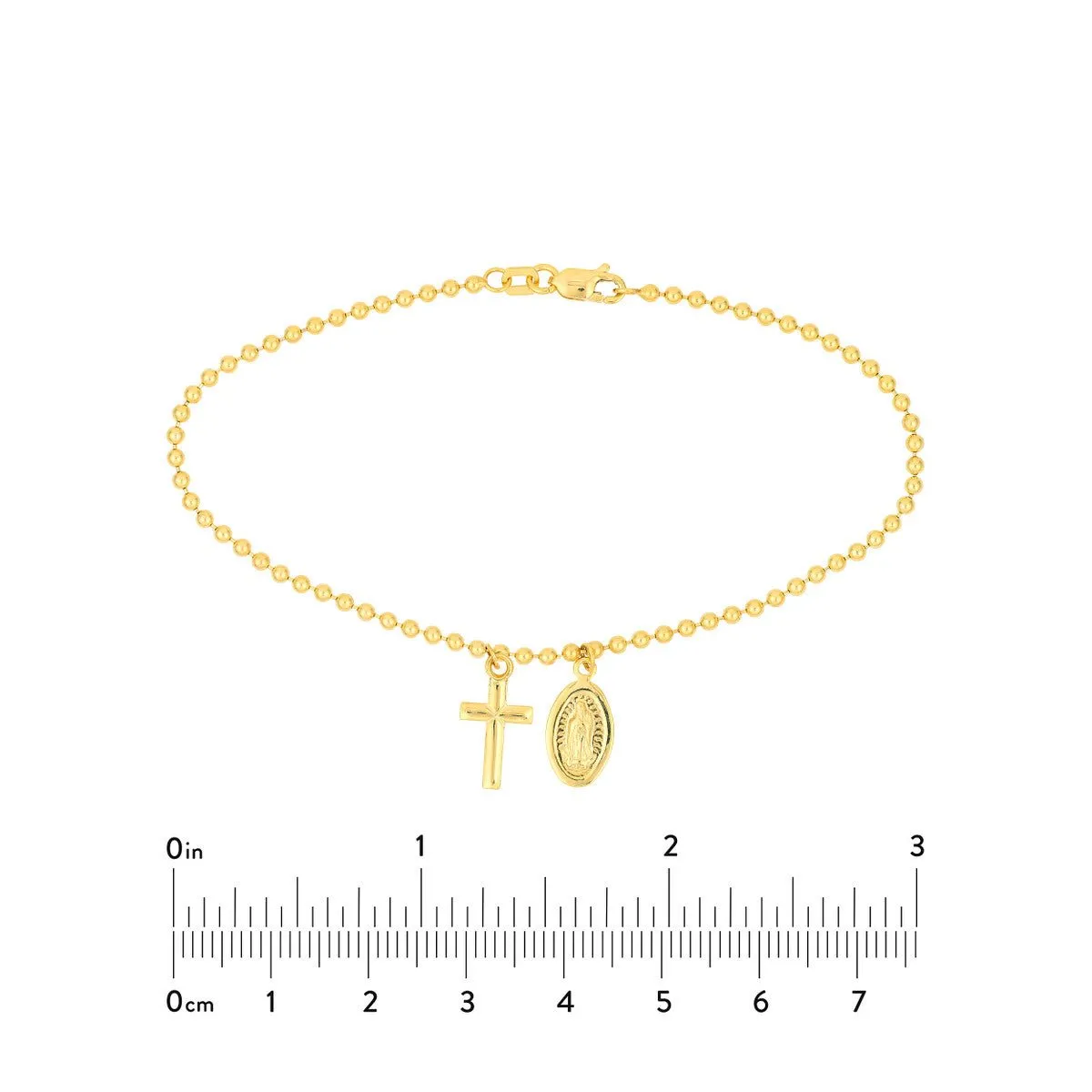 14K Yellow Gold Virgin Mary and Cross Bead Bracelet