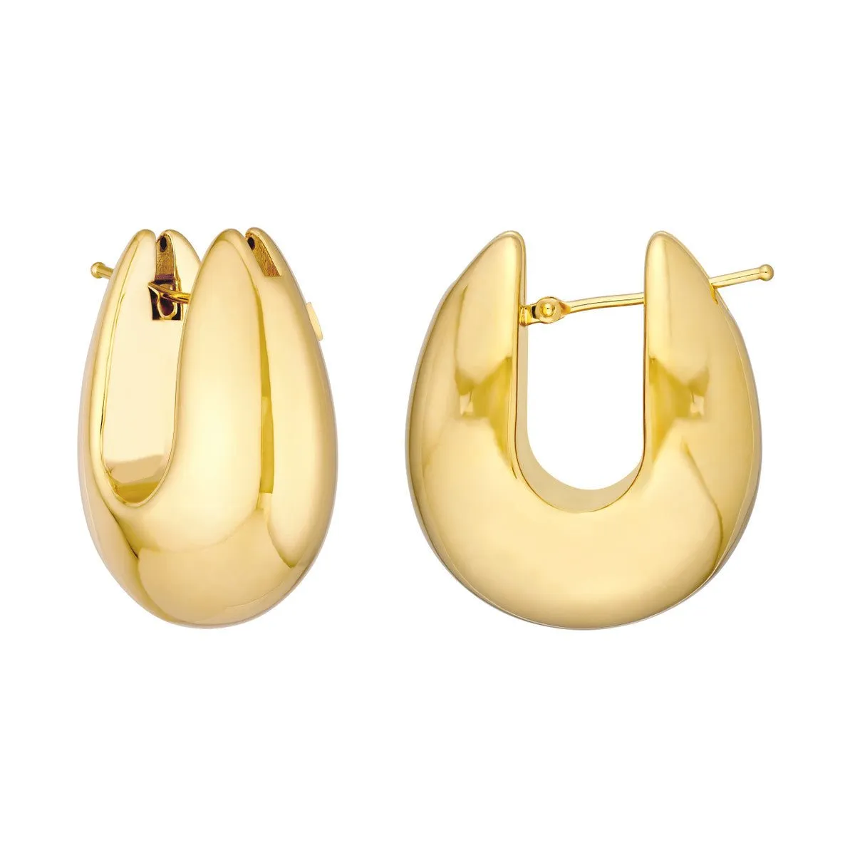 14K Yellow Gold Wide Round Puff Hoop Earrings