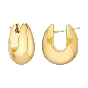 14K Yellow Gold Wide Round Puff Hoop Earrings