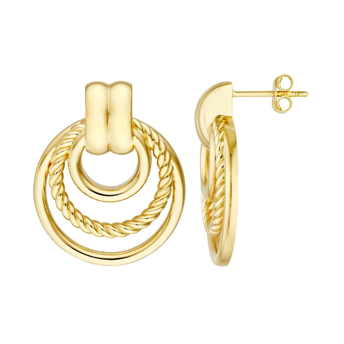 14K Yellow Triple Rope Hoop Dangle Earrings