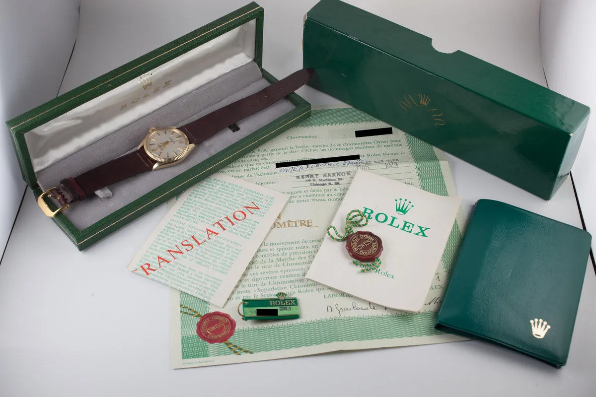 1972 Rolex Oyster Perpetual 1005 Silver Mosaic Dial with Box and Papers