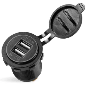 1Pc 2 USB Charger 12-24V Car Cigarette Lighter Socket Splitter Dual USB 2.1A Outlet Car Charger IP65 waterproof for Car Boat Marine Mobile - Black