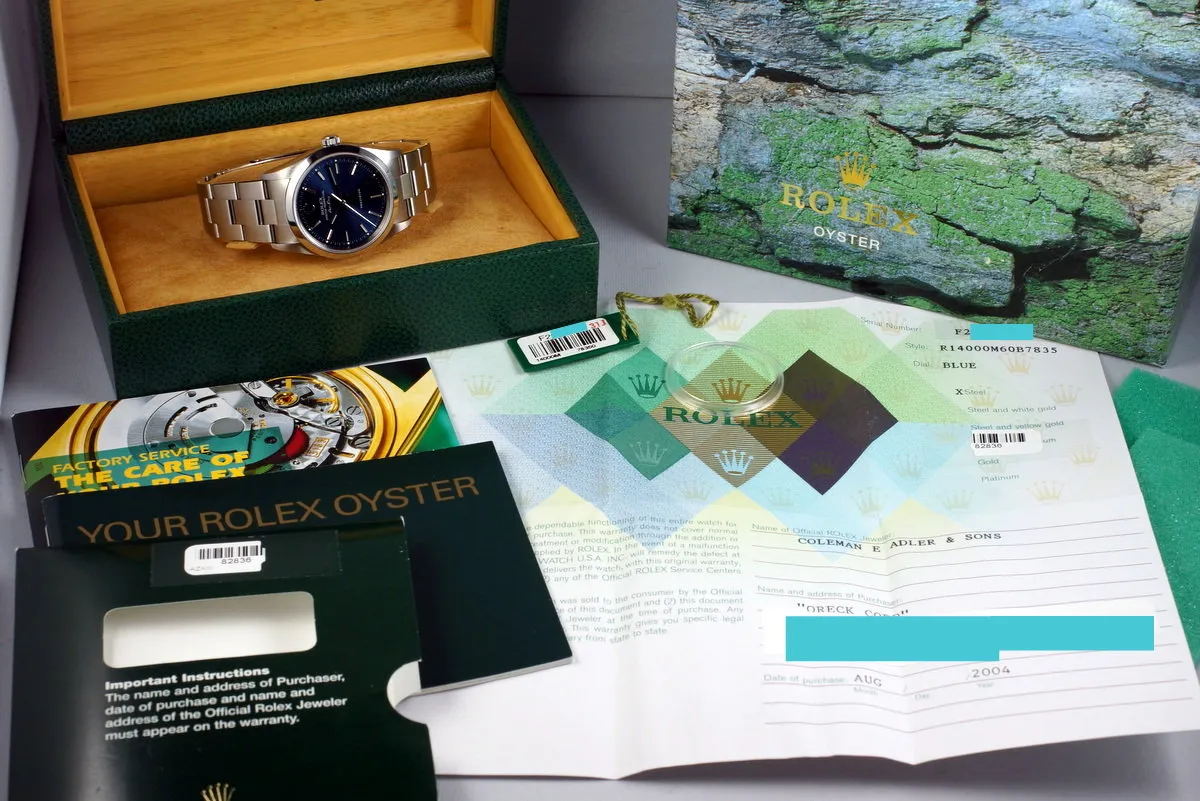 2004 Rolex Air-King 14000M with Box and Papers Oreck Award Watch