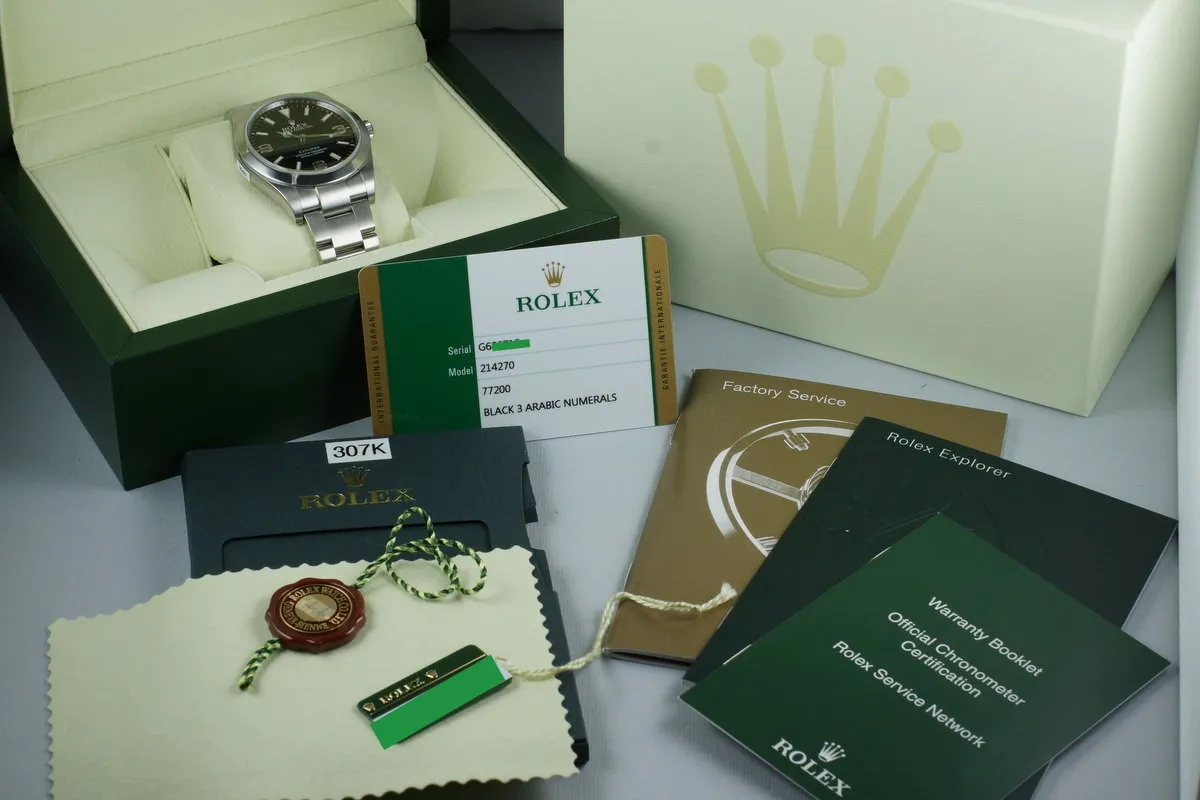 2010 Rolex Explorer 214270 with Box and Papers MINT with Stickers