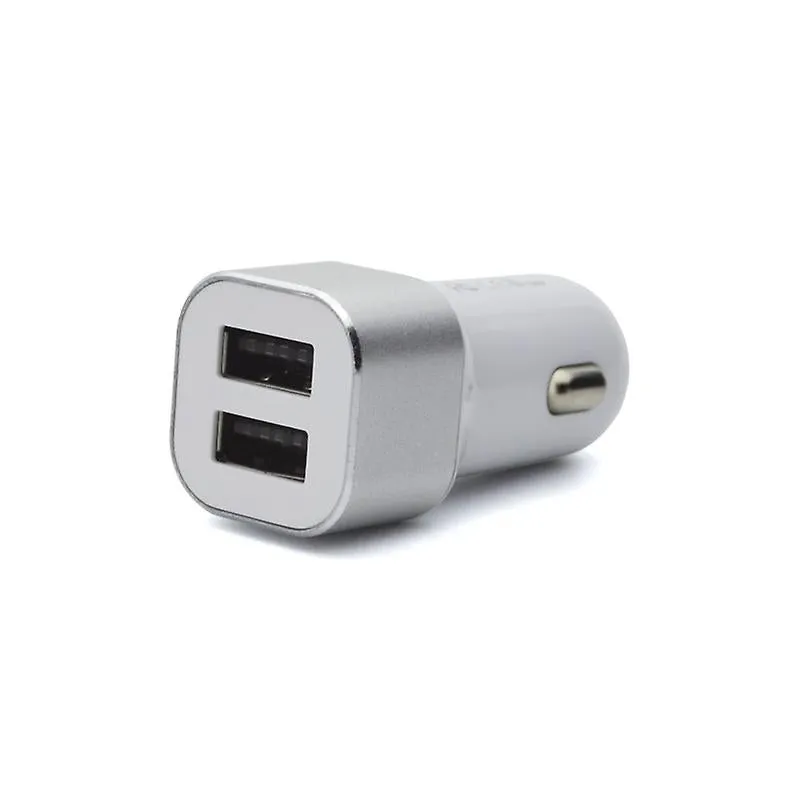 2Pcs silver Quick Charge Car dual-port usb car charger, multi-function cigarette lighter AZ21943