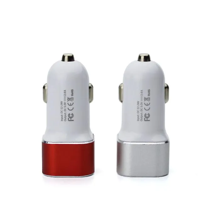 2Pcs silver Quick Charge Car dual-port usb car charger, multi-function cigarette lighter AZ21943