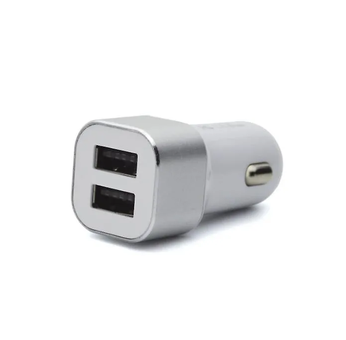 2Pcs silver Quick Charge Car dual-port usb car charger, multi-function cigarette lighter AZ21943