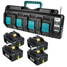 4 Pack For 18V 5.0Ah Makita BL1850B Battery Replacement & 4-Port 18V Li-Ion Charger DC18SF For 14.4V-18V Battery