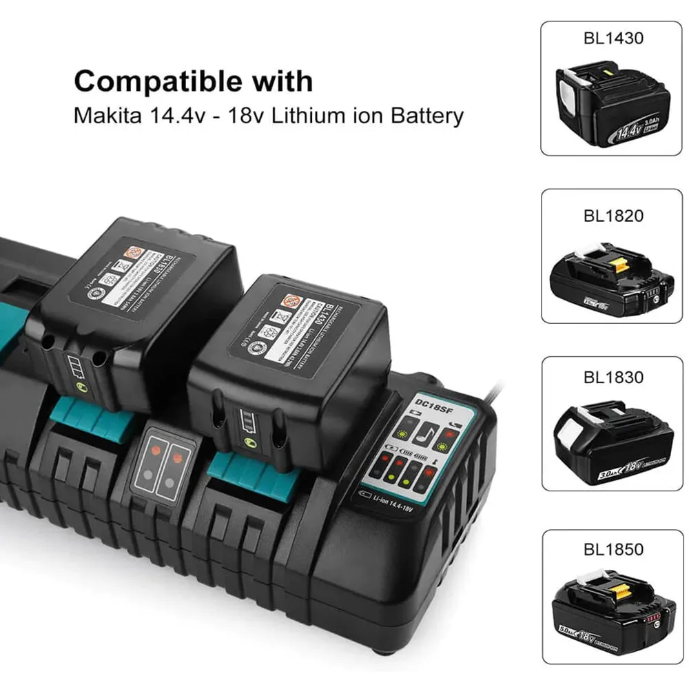 4 Pack For 18V 5.0Ah Makita BL1850B Battery Replacement & 4-Port 18V Li-Ion Charger DC18SF For 14.4V-18V Battery