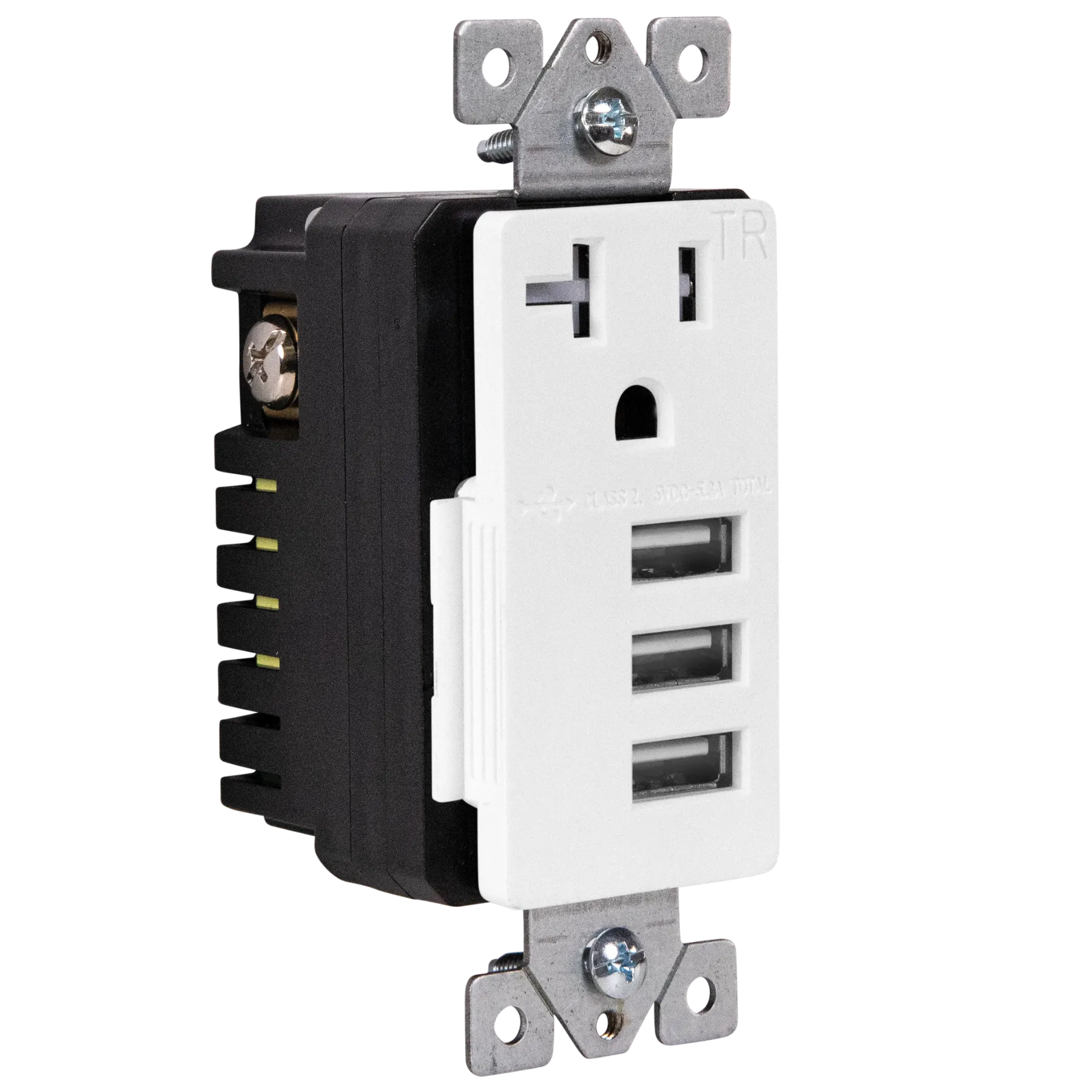 5.8A Three USB Type A Wall Outlet Charger  with Single 20A Tamper-Resistant  Receptacle