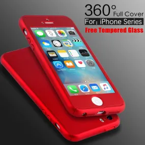 5S SE Luxury 360 Degree Coverage Hard PC Case For Apple iPhone 5 5S SE 6 6S 7 Plus Slim Full Body Cover Glass Screen Protector