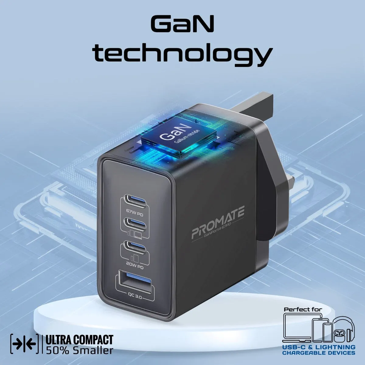 67W Power Delivery GaNFast™ Charger with Quick Charge 3.0