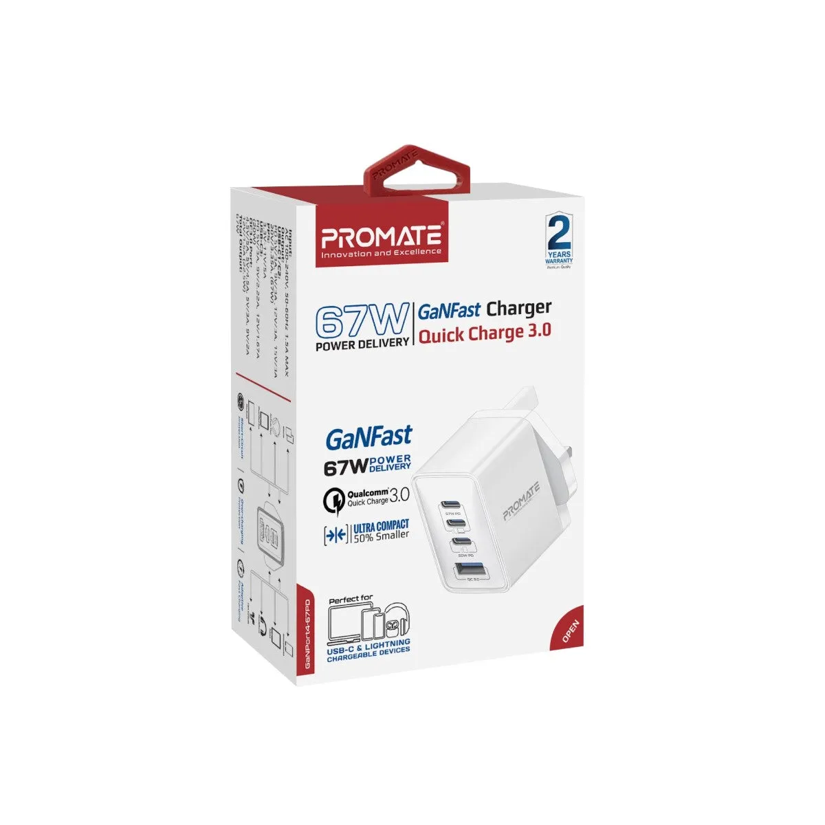 67W Power Delivery GaNFast™ Charger with Quick Charge 3.0