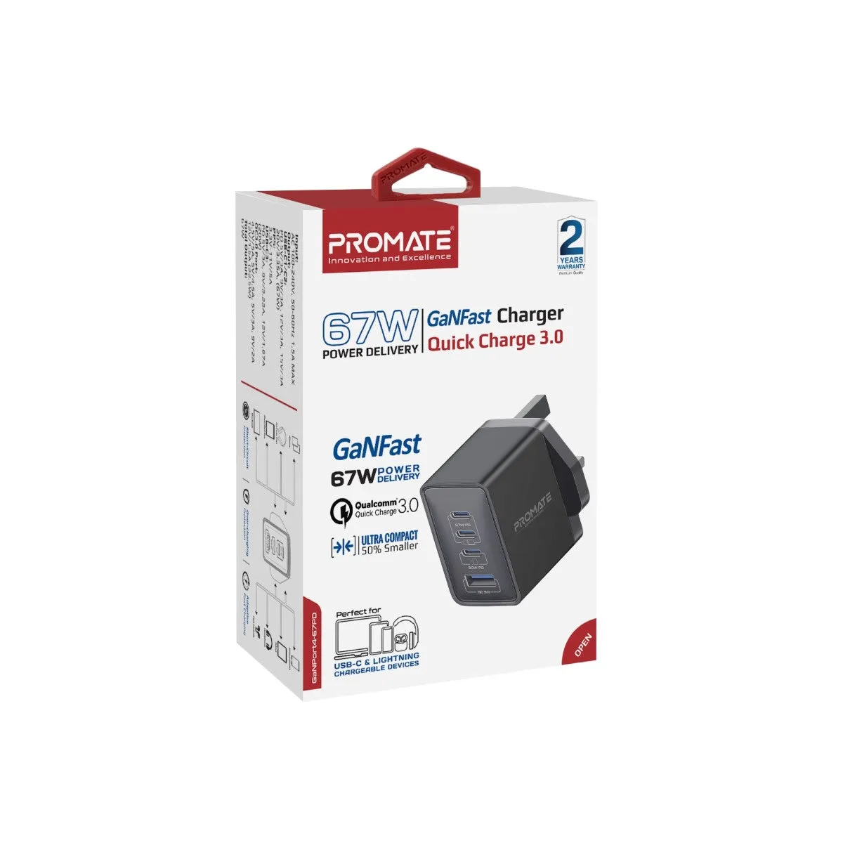 67W Power Delivery GaNFast™ Charger with Quick Charge 3.0