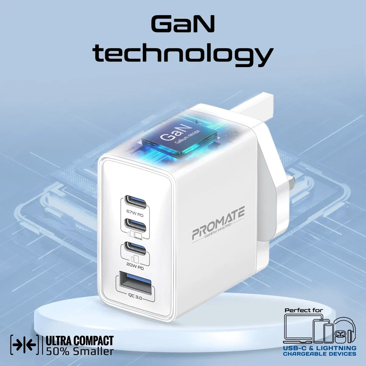 67W Power Delivery GaNFast™ Charger with Quick Charge 3.0