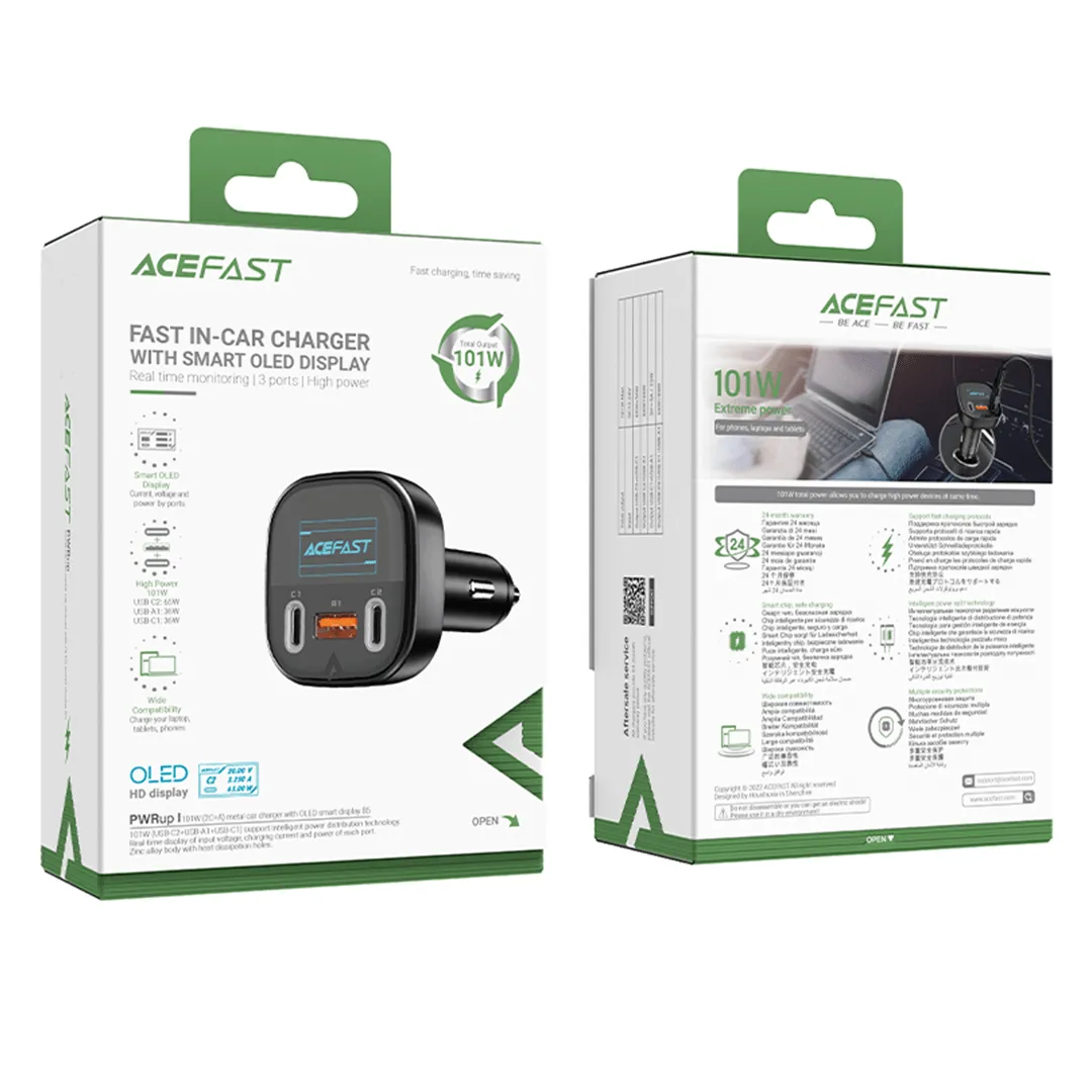 AceFast 101W Fast Car Charger with OLED Smart Display