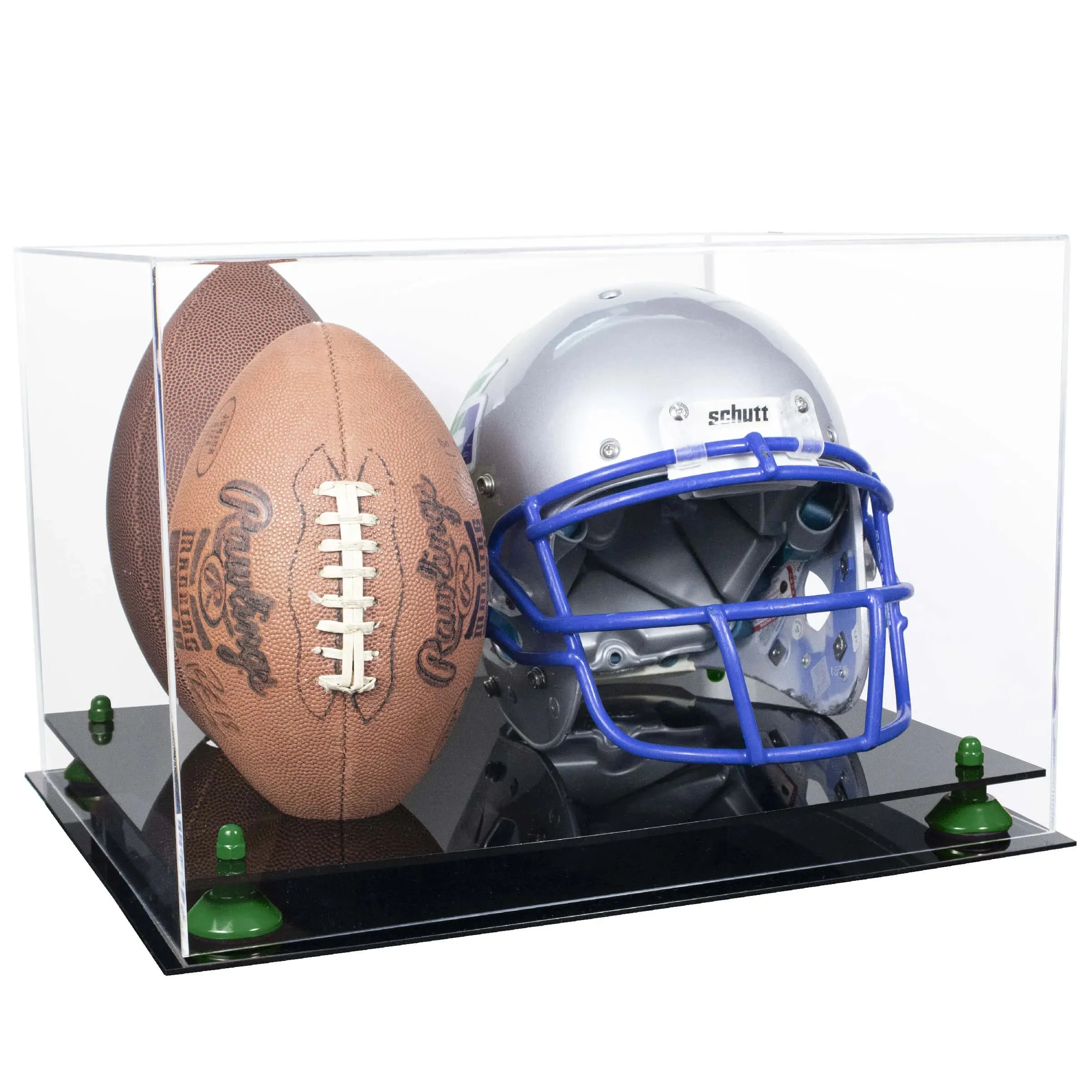 Acrylic Double Football and Helmet Display Case with Clear Case,  Risers and Base (A014/B60)