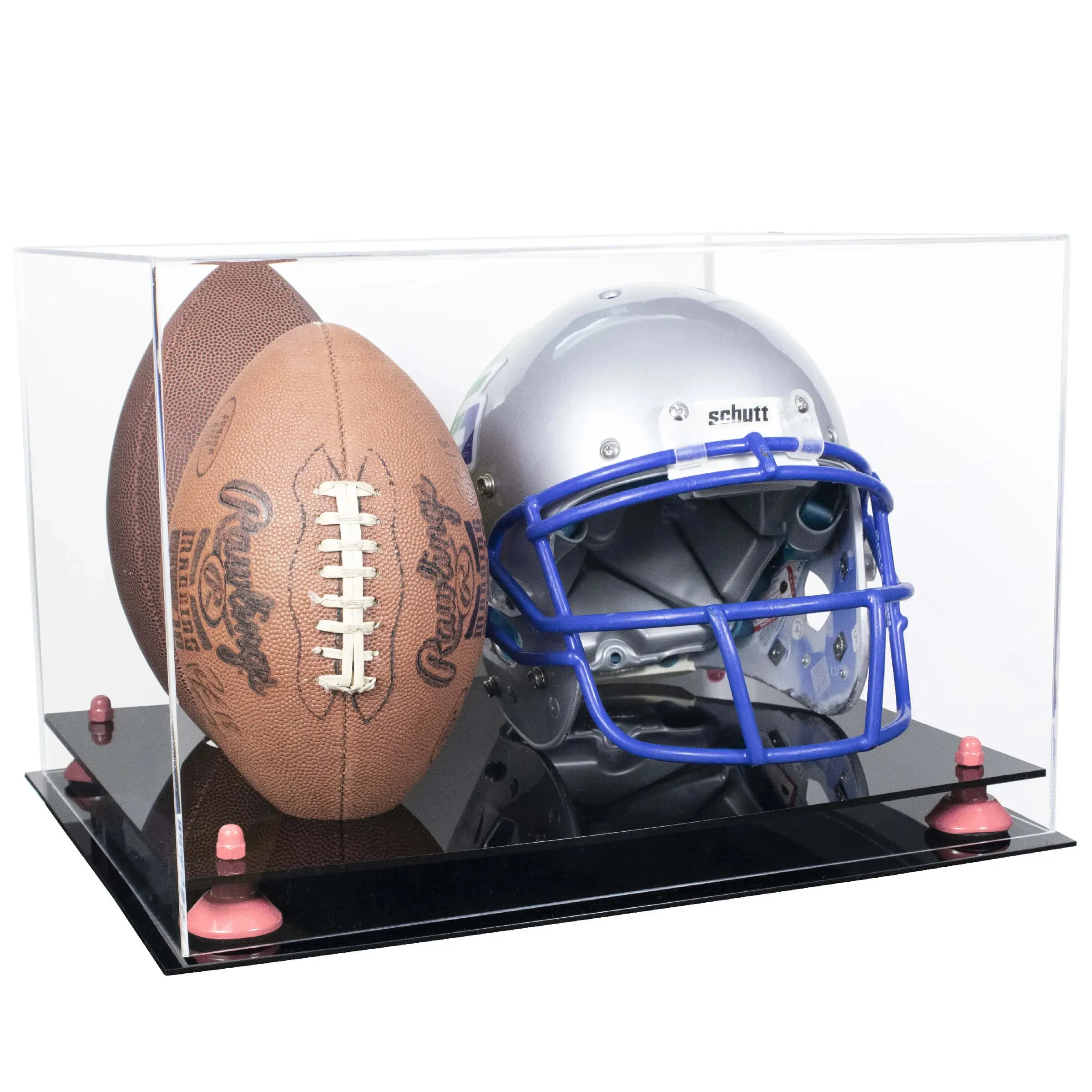 Acrylic Double Football and Helmet Display Case with Clear Case,  Risers and Base (A014/B60)