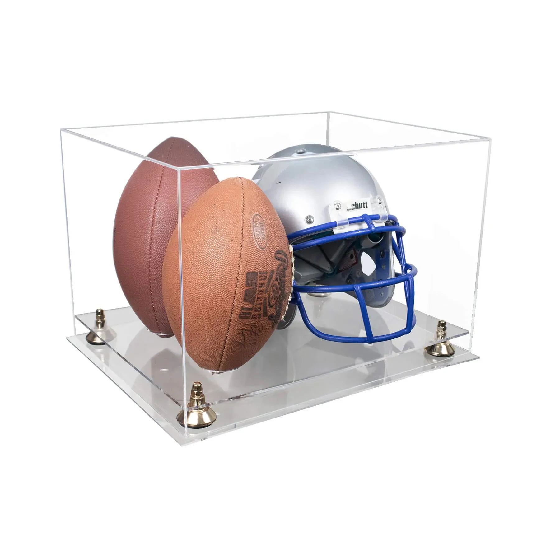 Acrylic Double Football and Helmet Display Case with Clear Case,  Risers and Base (A014/B60)