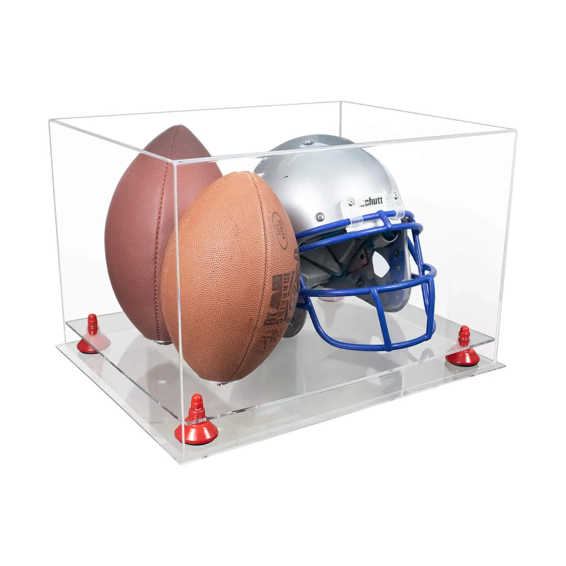 Acrylic Double Football and Helmet Display Case with Clear Case,  Risers and Base (A014/B60)