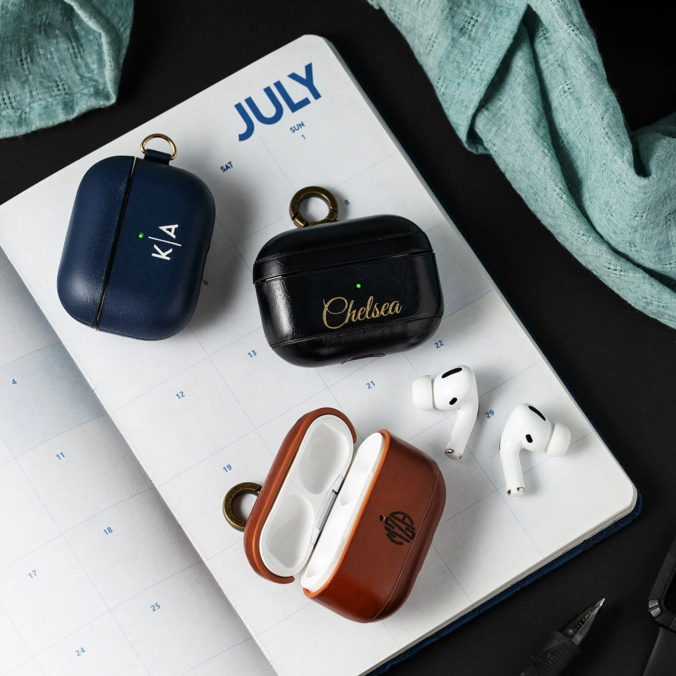 AirPods Pro Case Personalized Customized Leather Split Monogram Name