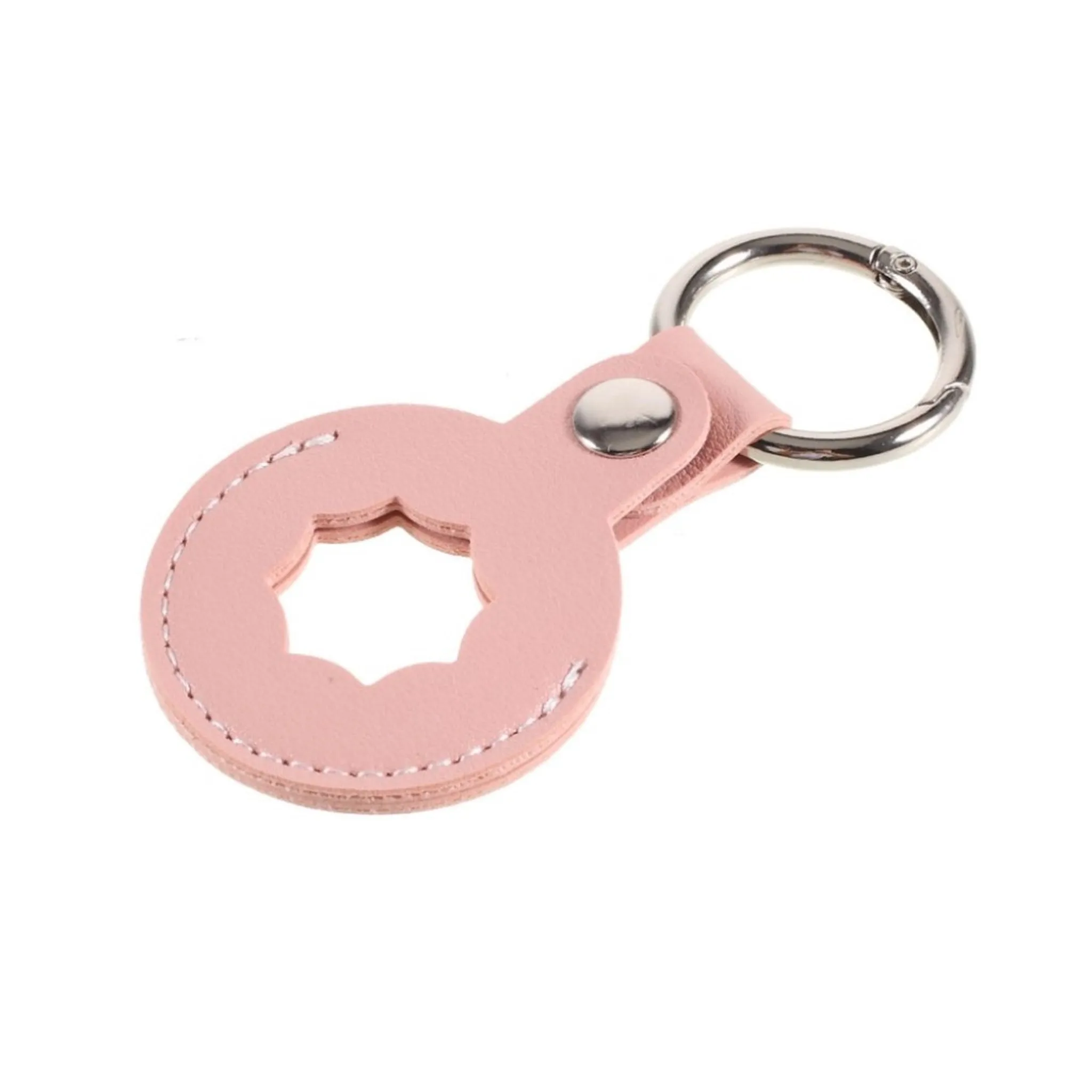 AirTags octagon design leather cover with keyring - Pink