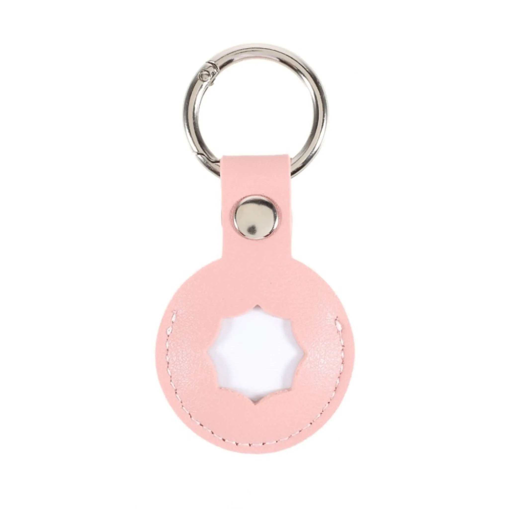 AirTags octagon design leather cover with keyring - Pink