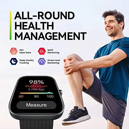 Amazfit Bip 3 Smart Watch for Android iPhone, Health Fitness Tracker with 1.69" Large Display,14-Day Battery Life, 60  Sports Modes, Blood Oxygen Heart Rate Monitor, 5 ATM Water-Resistant (Black)