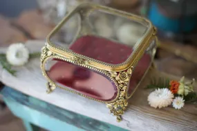 Antique Roses Tufted Burgundy Jewelry Box