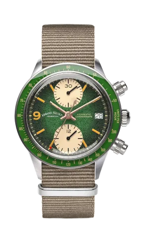 Armand Nicolet Men's Watch VS1 Chronograph 38mm Green A510AVAA-VS-BN19500AAGG