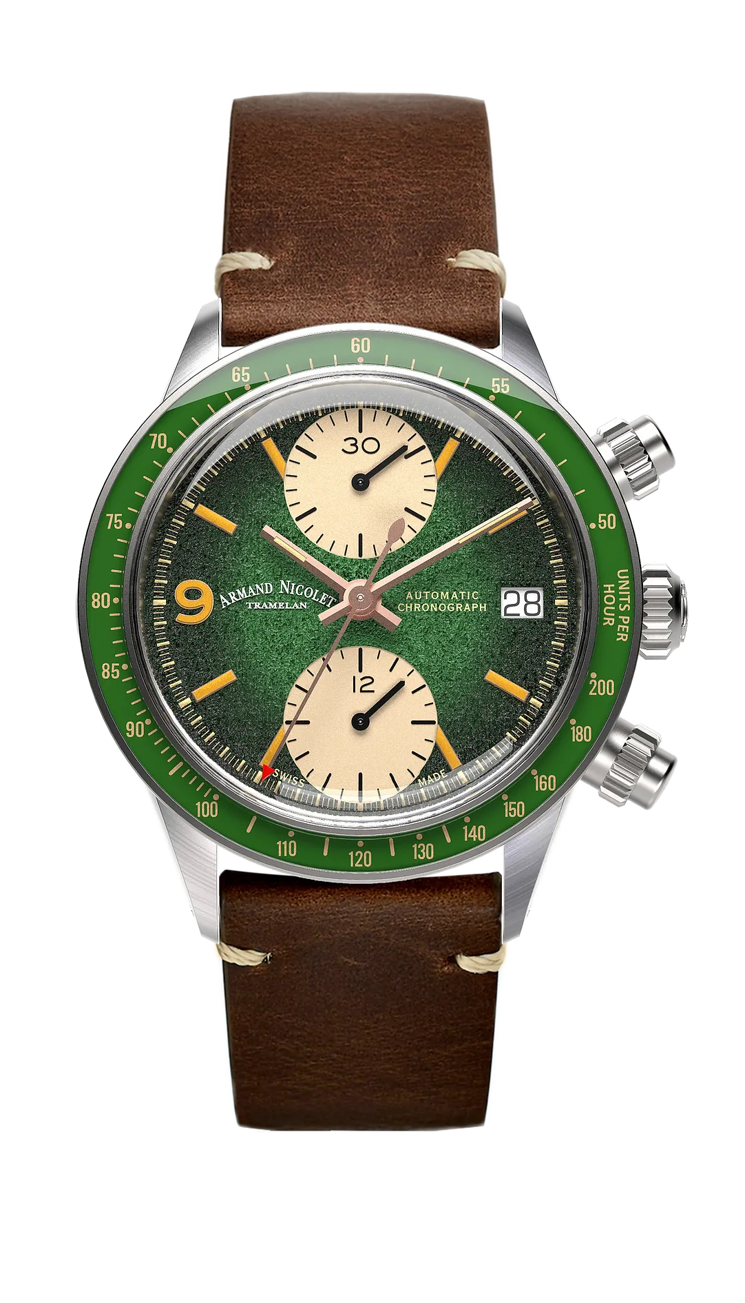 Armand Nicolet Men's Watch VS1 Chronograph 38mm Green A510AVAA-VS-BP19500MAC