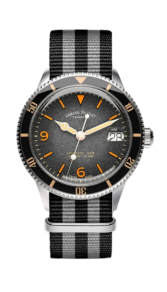 Armand Nicolet Men's Watch VS1 Date 38mm Black Grey A500ANAA-NS-BN19500AANG