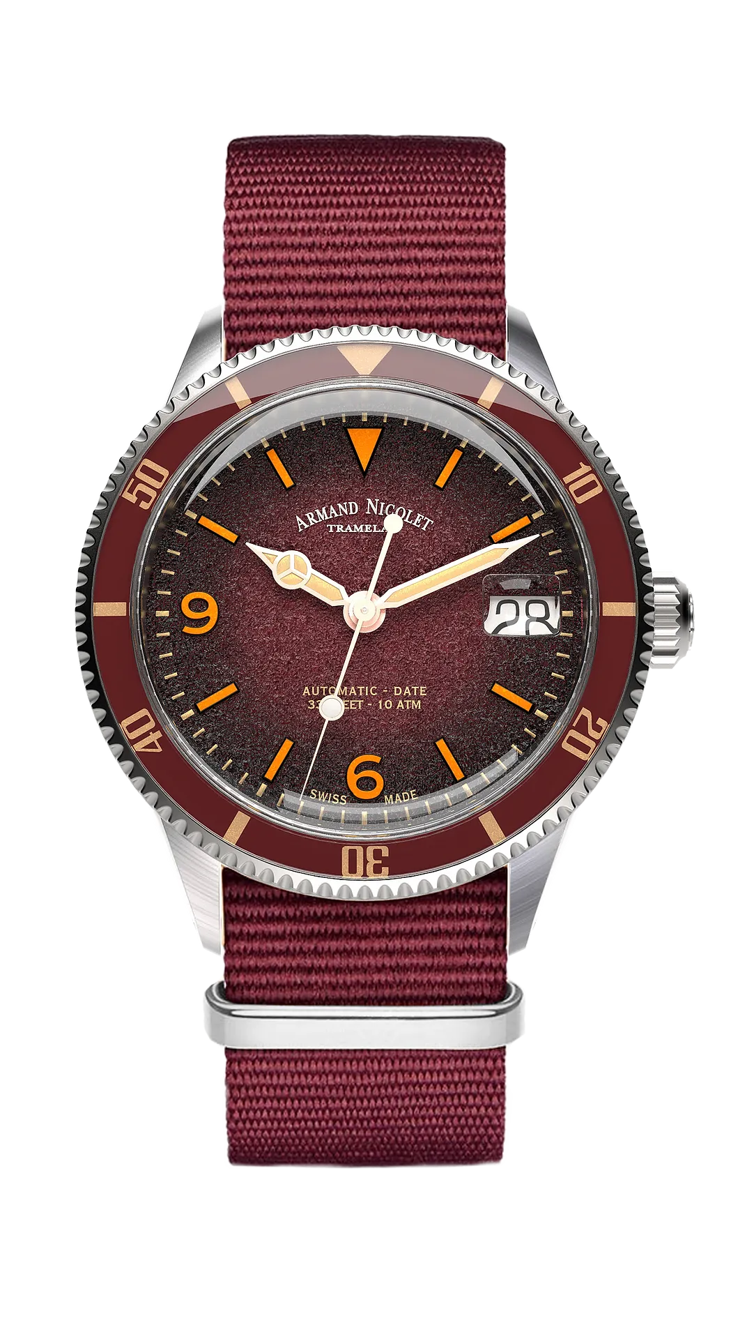 Armand Nicolet Men's Watch VS1 Date 38mm Burgundy A500AXAA-XS-BN19500AABX