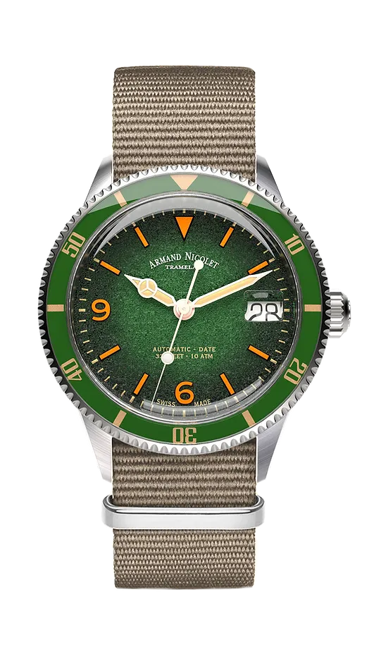 Armand Nicolet Men's Watch VS1 Date 38mm Green Grey A500AVAA-VS-BN19500AAGG