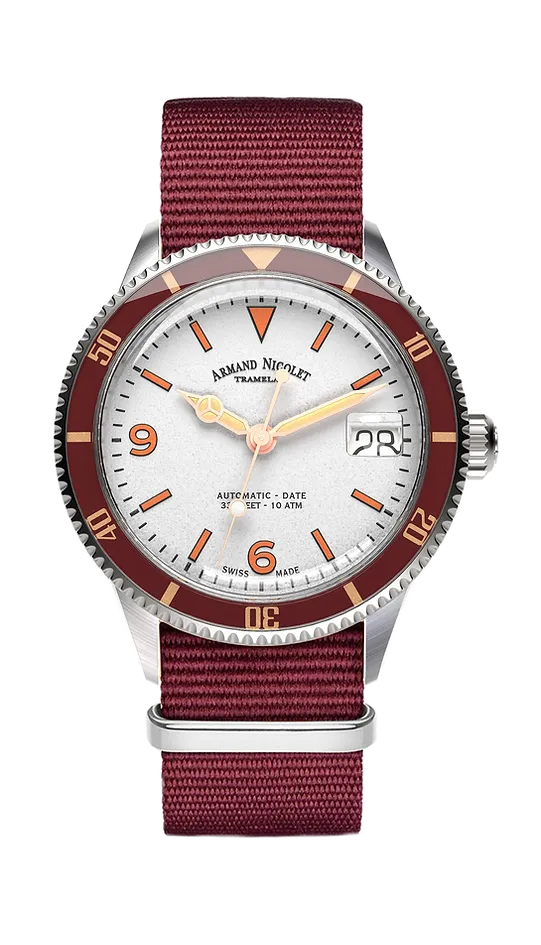 Armand Nicolet Men's Watch VS1 Date 38mm Silver Burgundy A500AXAA-AS-BN19500AABX