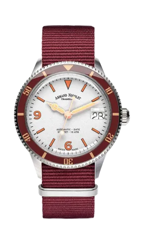 Armand Nicolet Men's Watch VS1 Date 38mm Silver Burgundy A500AXAA-AS-BN19500AABX