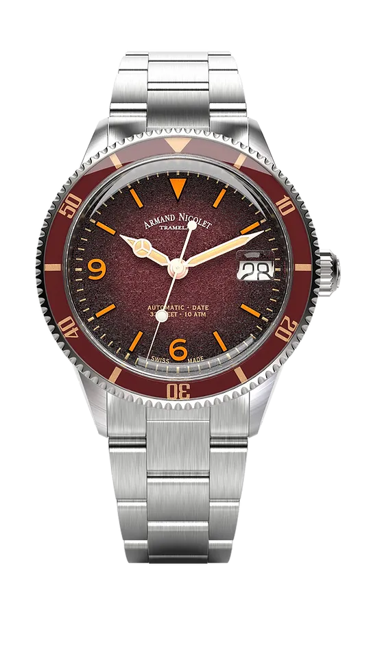 Armand Nicolet Men's Watch VS1 Date 38mm Steel Burgundy A500AXAA-XS-BMA500A