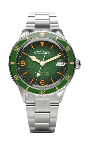 Armand Nicolet Men's Watch VS1 Date 38mm Steel Green A500AVAA-VS-BMA500A