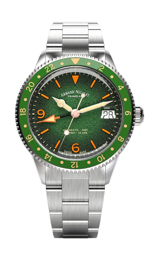 Armand Nicolet Men's Watch VS1 GMT 38mm Green A506AVAA-VS-BMA500A