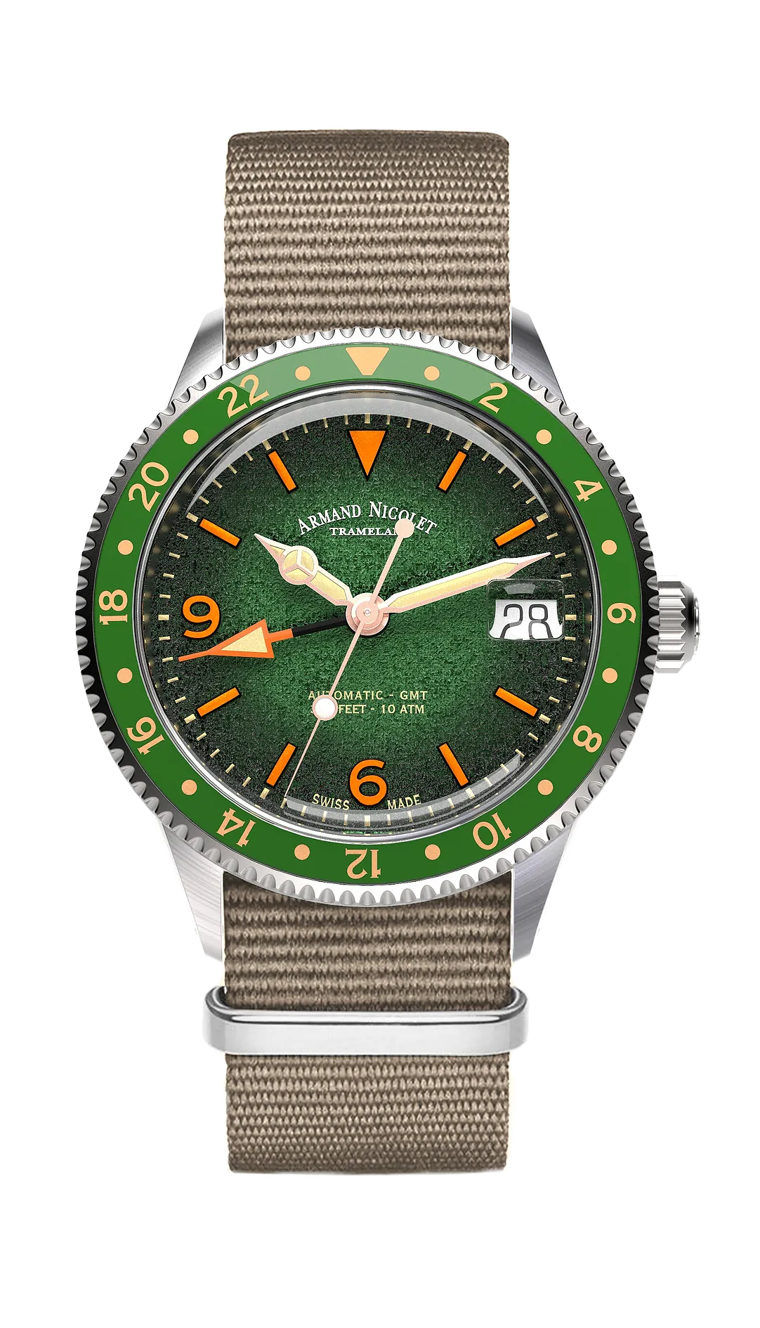 Armand Nicolet Men's Watch VS1 GMT 38mm Green A506AVAA-VS-BN19500AAGG