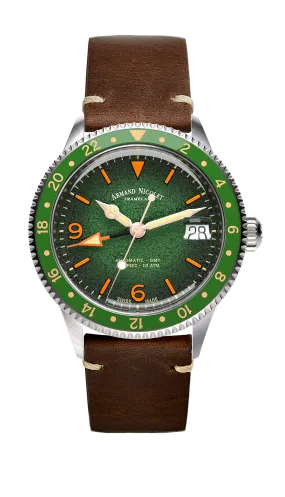 Armand Nicolet Men's Watch VS1 GMT 38mm Green Brown A506AVAA-VS-BP19500MAC