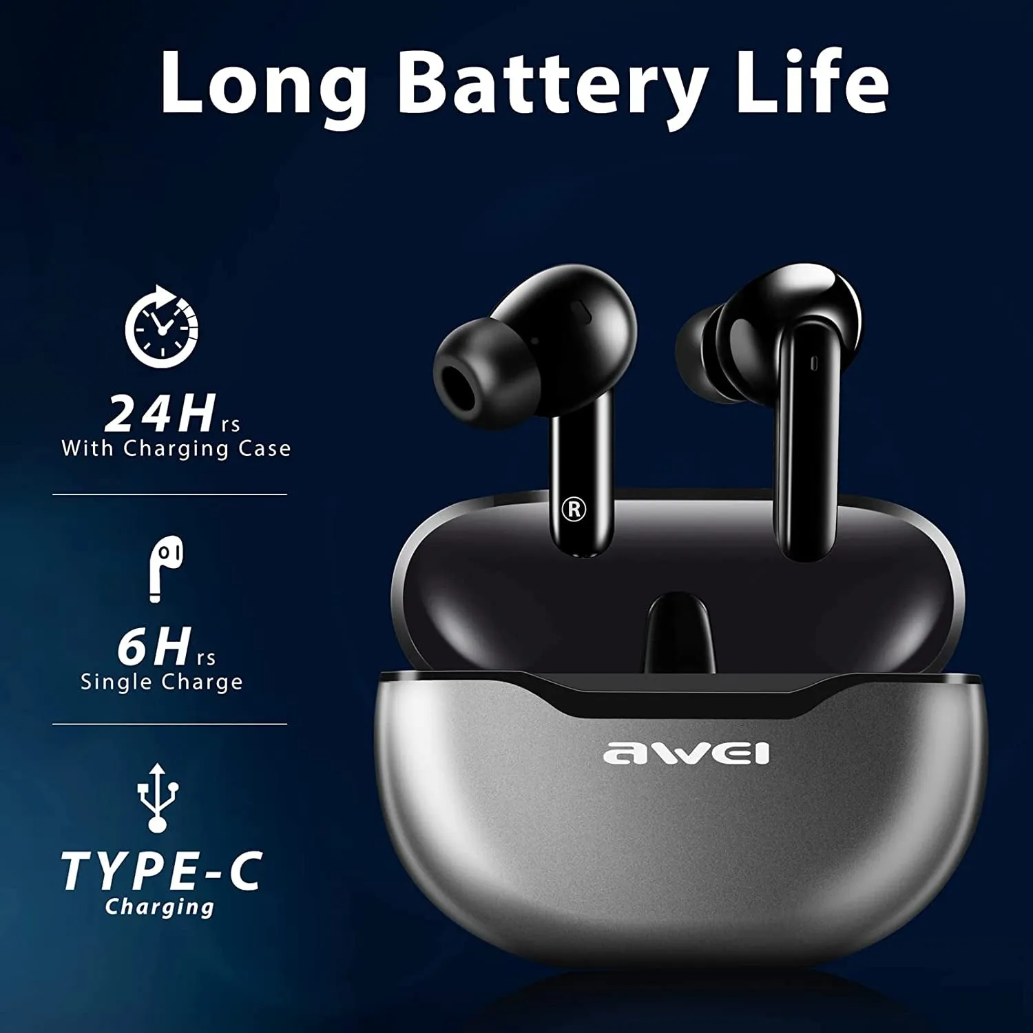 AWEI S1 Ultra Wireless Earbuds Bluetooth 5.3 Earbuds with 4 Mics Call Noise Cancelling, 10 Mm Drivers, Stereo Sound Deep Bass In-Ear Headphones, Game Mode, IPX7 Waterproof for Gym Running