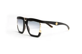 BALI 24KT Gold & Black Wood Sunglasses, Gradient Grey Lenses