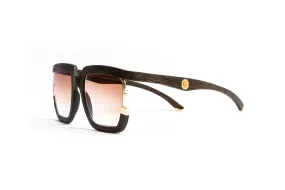 BALI 24KT Gold & Brown Wood Sunglasses, Gradient Brown Lenses