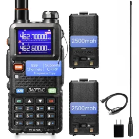 BAOFENG UV-5G Plus GMRS Handheld Radio, Long Rang Two Way Radio for Adult, 999 Channels, NOAA Receiver, with Two 2500mAh Batteries, 15.5" Antennas, Programming Cable, Chirp Compatible, 1 Pack