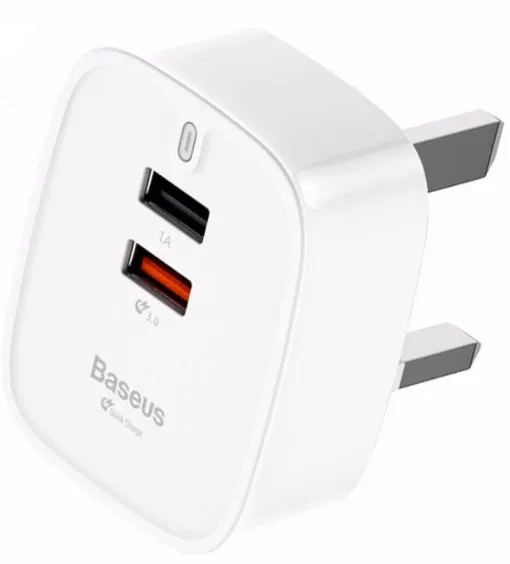 Baseus Funzi Dual USB Charger White QC 3.0 (UK)